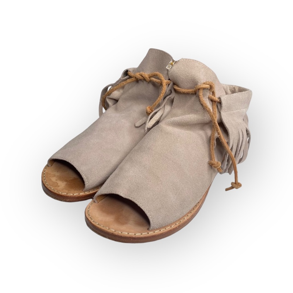 Martha Davis ❃ Fringe Flat Open Toe + Heel Bootie Sandal ❃ Stone Suede ❃ 38 7.5M - Picture 8 of 16